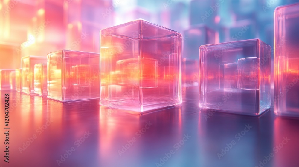 Aufkleber floating translucent squares in soft pastel colors with dreamy backlighting
