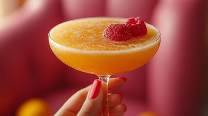Delicious Raspberry Cocktail in a Coupe Glass