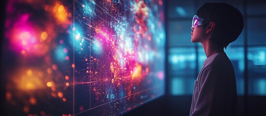 Young Scientist Exploring a Futuristic Interactive Display