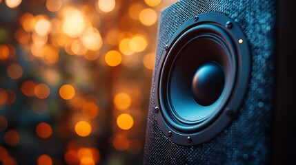Close-up of a Speaker with Bokeh Lights in the Background