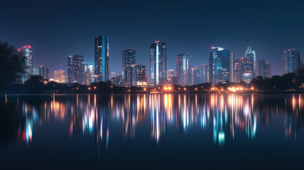 Fototapeta premium minimalist abstract city skyline at night,