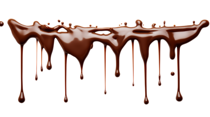 Dripping chocolate isolated on transparent white background, clipping path, Png.