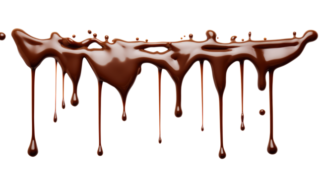 Dripping chocolate isolated on transparent white background, clipping path, Png.