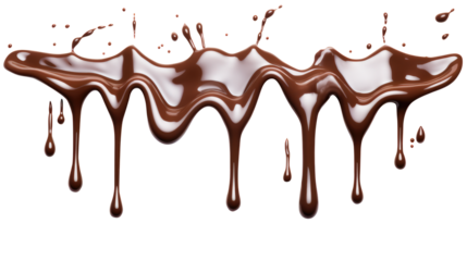 Dripping chocolate isolated on transparent white background, clipping path, Png.