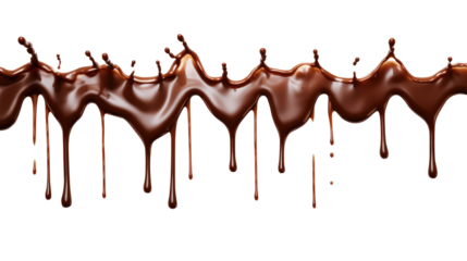 Dripping chocolate isolated on transparent white background, clipping path, Png.