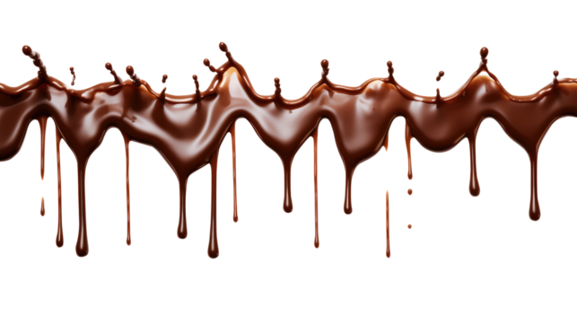 Dripping chocolate isolated on transparent white background, clipping path, Png.