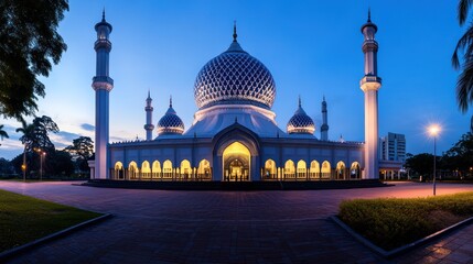 Majestic Sultan Salahuddin Abdul Aziz Shah Mosque at Dusk