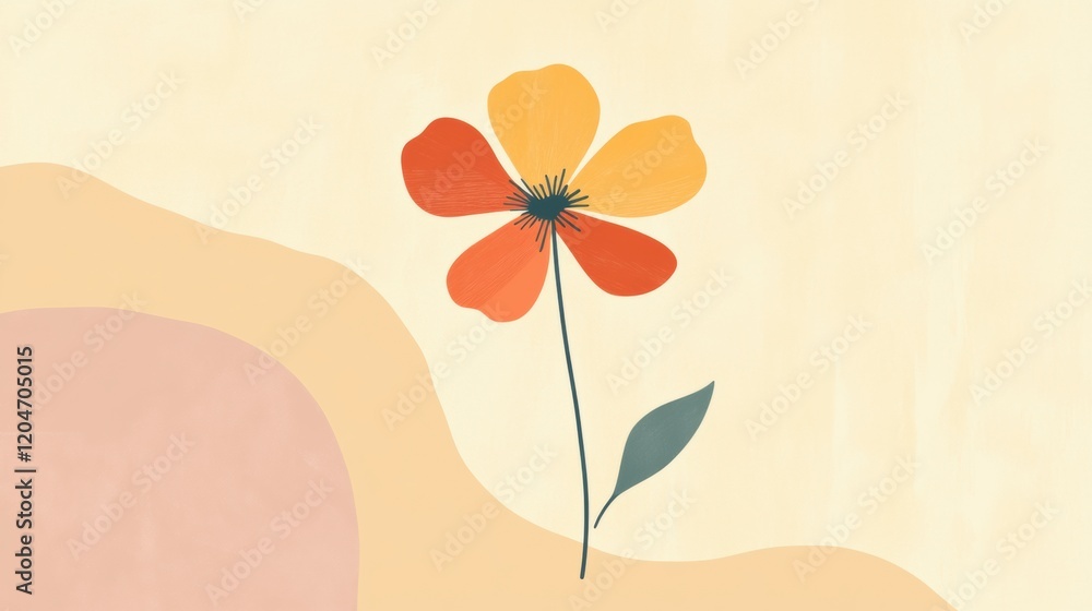 Aufkleber colorful flower illustration with simple design set against a soft background. generative ai