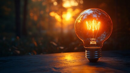 Illuminating Ideas: A Glowing Light Bulb at Sunset