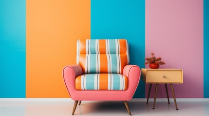 Mid-Century Modern Living Room with Colorful Armchair