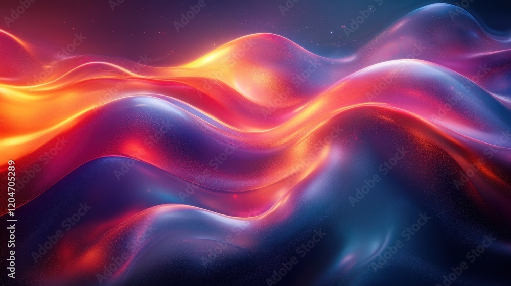 Poster futuristic abstract design with iridescent colors and soft neon lighting in dark background