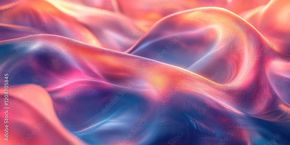 Poster Futuristic Abstract Composition with Iridescent Ribbons and Soft Pastel Background