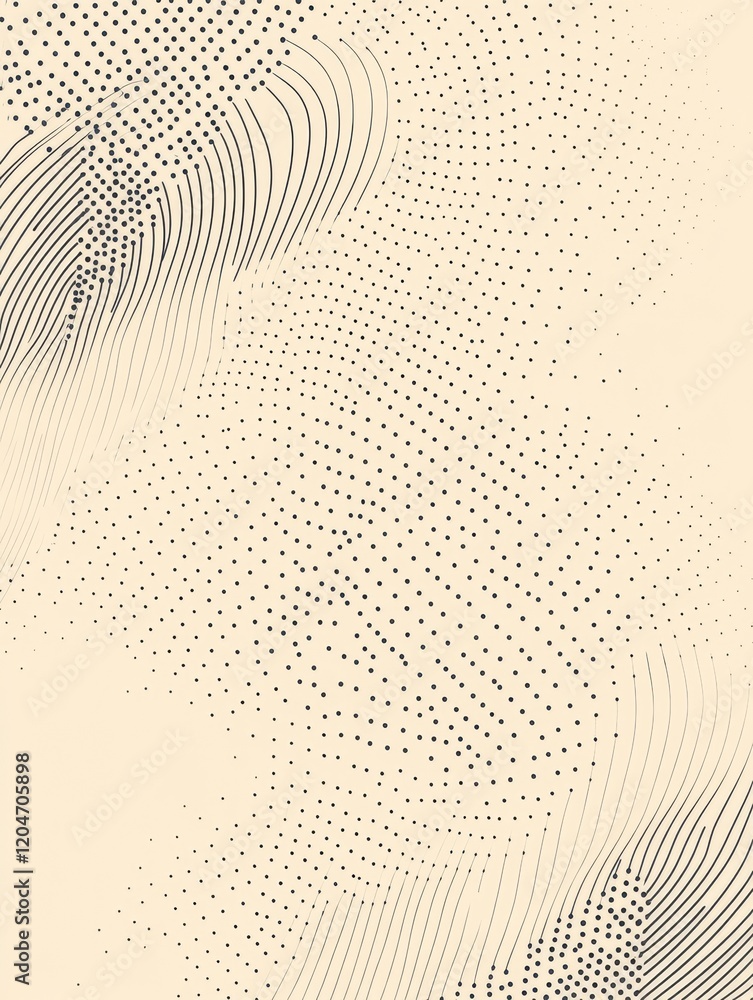 Poster abstract pattern with curved lines and dots on a light background creating a sense of movement and f