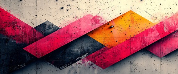 Abstract geometric design on grunge textured wall.