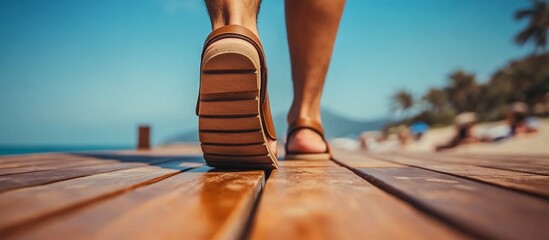 Summer Walk on a Wooden Pier Towards the Ocean