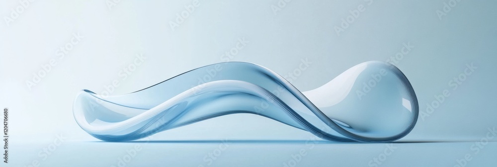 Poster Curved transparent glass sculpture reflecting light and shadows on a smooth surface in a minimalist setting. Generative AI