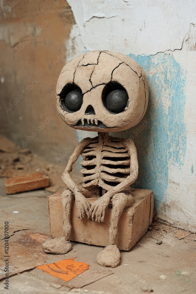 Poster skeleton claymation, a high-resolution claymation-style skeleton image designed for creative project