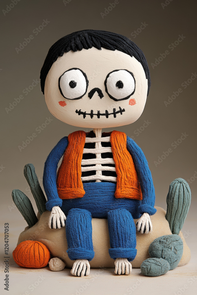 Poster skeleton claymation, a claymation style skeleton image created in high fidelity, showcasing unique c