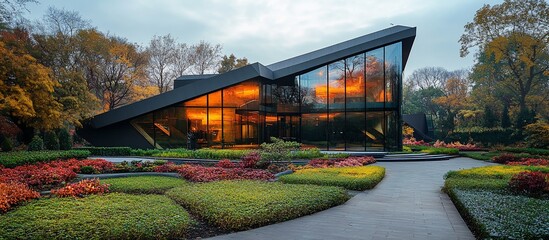 Modern Architectural Marvel in Autumnal Landscape