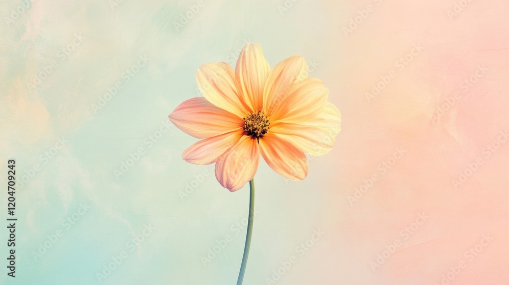 Poster Softly glowing orange flower on a pastel background creating a serene and calming atmosphere in spring. Generative AI