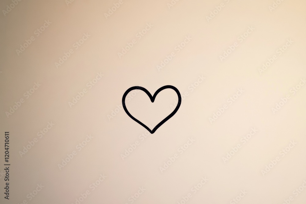 Poster simple black heart drawing on a light background symbolizing love and affection in a minimalist styl