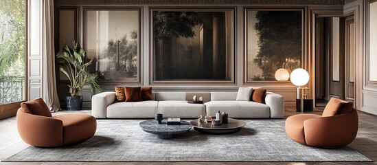 Elegant Living Room Interior Design with Modern Furniture and Classic Artwork