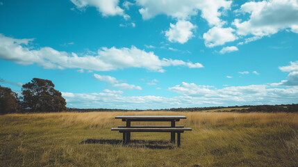 bench on a hill, bench in the field, bench in the park