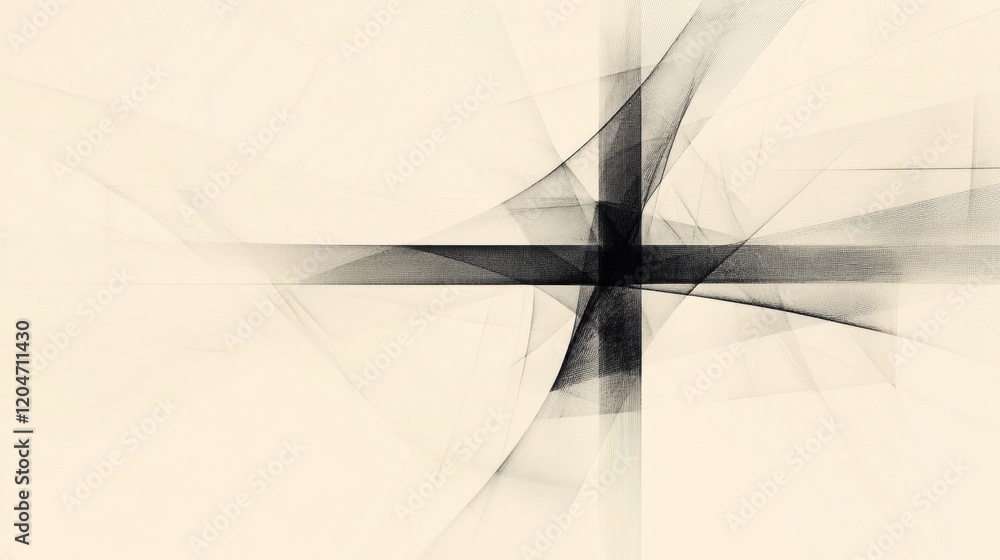 Poster abstract black and white lines creating a dynamic composition with soft curves and sharp angles in a