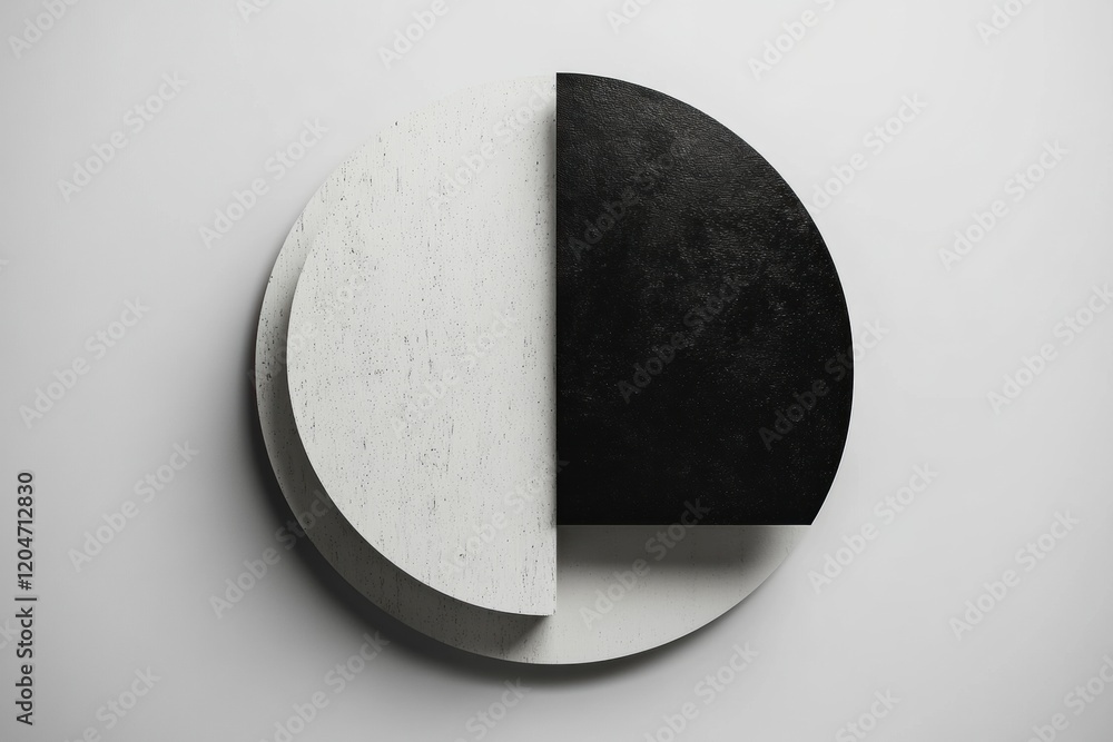 Leinwandbilder modern abstract circular art piece with contrasting black and white sections displayed on a smooth w