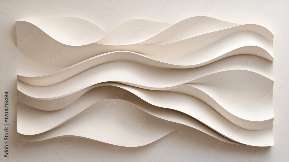 Poster white textured wall art featuring flowing wave patterns in a minimalist design. generative ai
