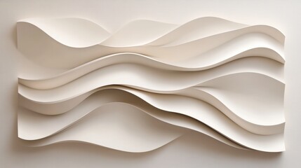 Fototapeta premium White textured wall art featuring flowing wave patterns in a minimalist design. Generative AI