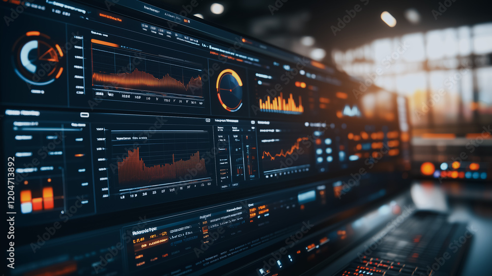 Poster data visualization dashboard: a close-up shot reveals a sophisticated data visualization dashboard o