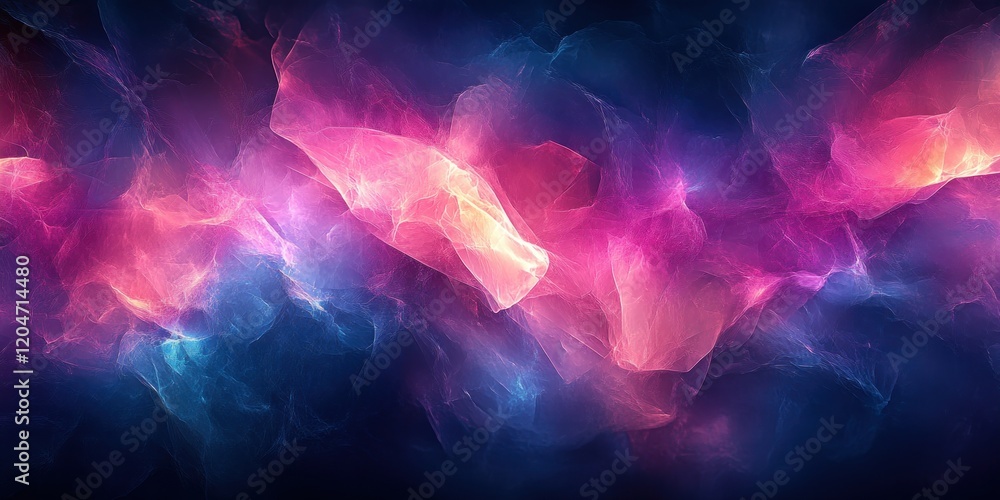 Poster dynamic abstract geometric shapes in neon blue and purple with backlighting