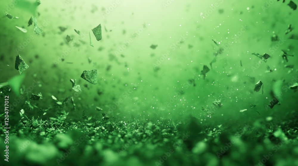 Poster abstract image of green debris floating against a soft green background