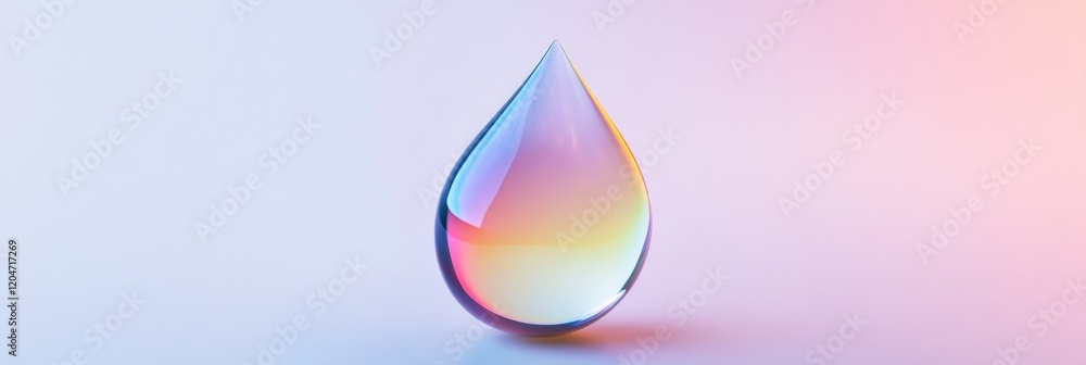 Poster light refracting through a colorful water drop against a soft gradient background at twilight. gener