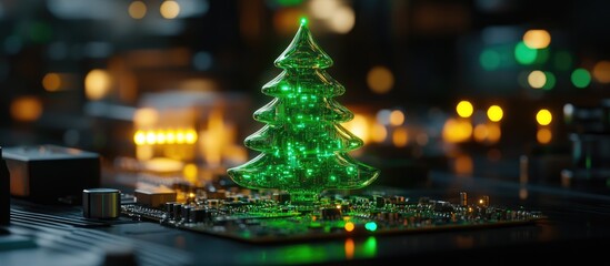 Green Circuit Board Christmas Tree Festive Digital Decor