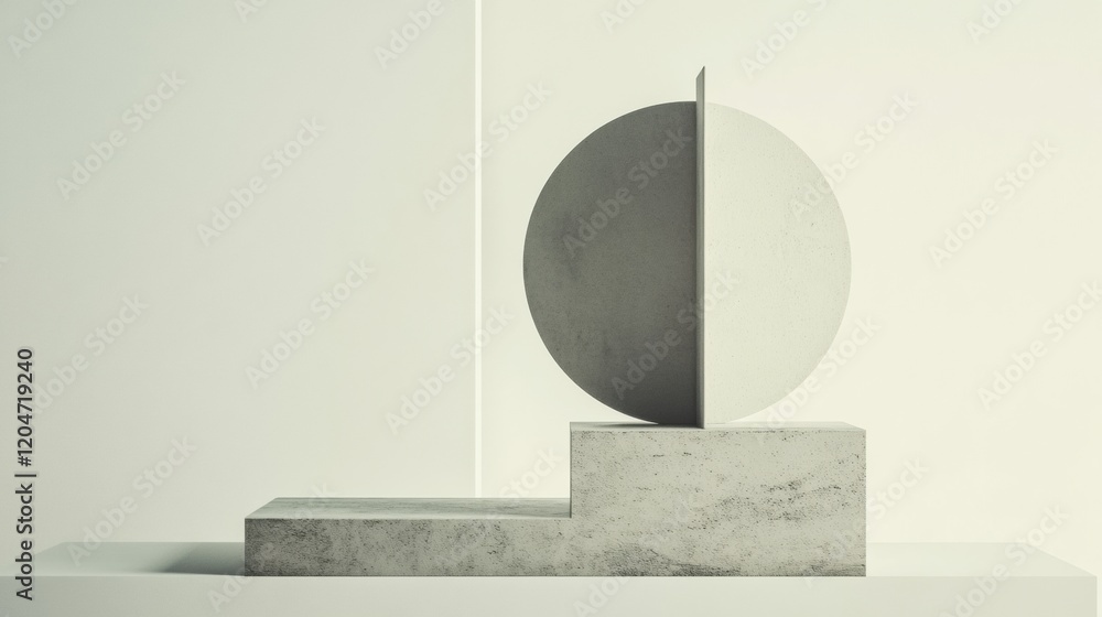 Poster modern sculptural composition featuring geometric shapes in a minimalist setting. generative ai