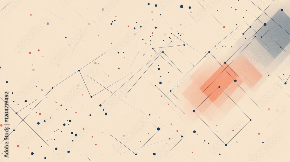 Poster Abstract geometric patterns with soft tones and random dots creating a modern artistic representation of space and structure. Generative AI
