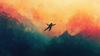 Skydiver Soaring Above Dramatic Mountain Range