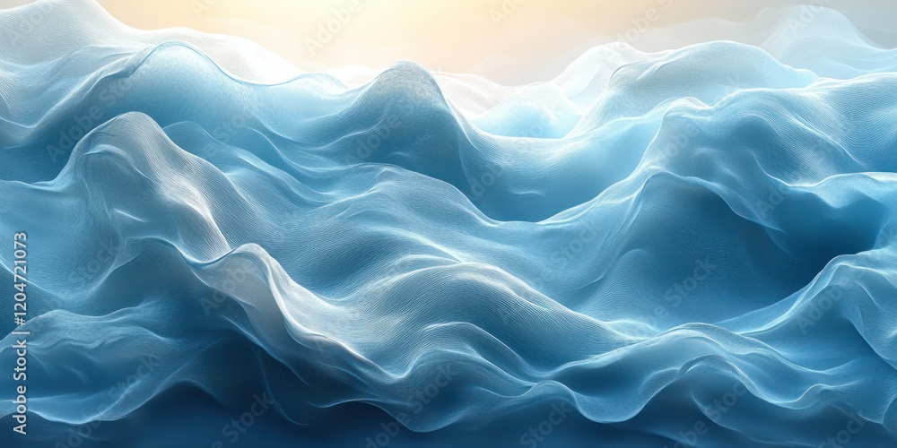 Poster serene transparent waves abstract 3d render with soft lighting and minimalist design