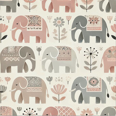 ELEPHANTS MARCHING DESIGN PRINT BACKGROUND IN VECTOR