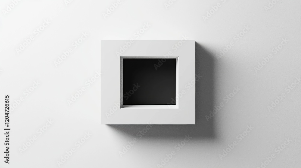 Aufkleber minimalist white wall shelf with a square opening showcasing shadow and depth. generative ai