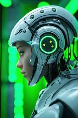Fototapeta premium Futuristic Robot with Neon Green Accents