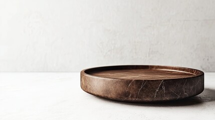 Dark Brown Wooden Bowl on White Surface