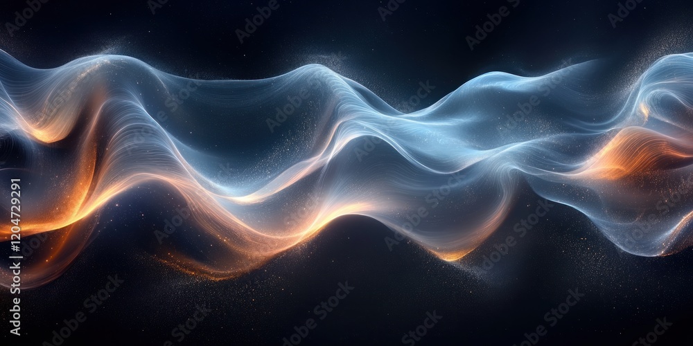 Poster iridescent wavy shape on black background abstract design 3d render