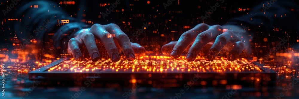 Aufkleber Digital Workspace Coding Ambient Lighting Engineer Working Laptop Cyberpunk Tech Support