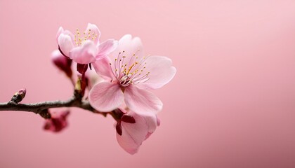 Obraz premium 春の桜が淡いピンクの背景に引き立てられる、シンプルで美しいクローズアップのシーン 