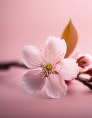 ピンク色に包まれた桜の花、淡い背景とともに春の美しさを感じるクローズアップ
