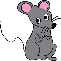 a cute little gray mustachioed mouse is embarrassed and looks away