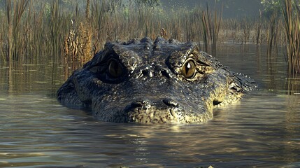 Obraz premium Realistic Close-Up of Alligator Head Emerging from Water Surface